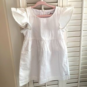 Flutter sleeve fit/flare dress w gold zipper.